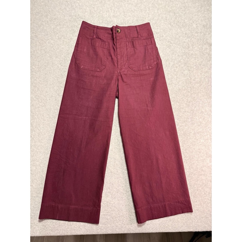 Women's Burgundy Maeve By Anthropogie Front Pockets Wide Leg Pants - Picture 2 of 13